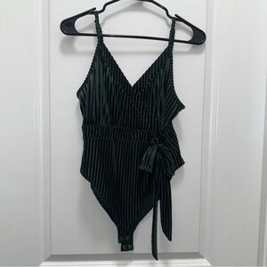 Forever 21 Forest Green Velvet Sheer Bodysuit